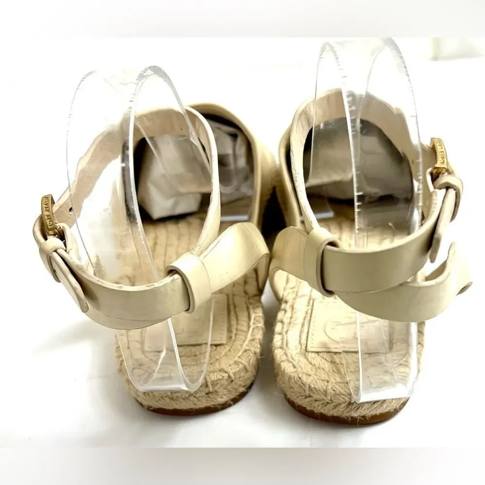 Tory Burch Elegant Cream Leather Espadrille Sandals